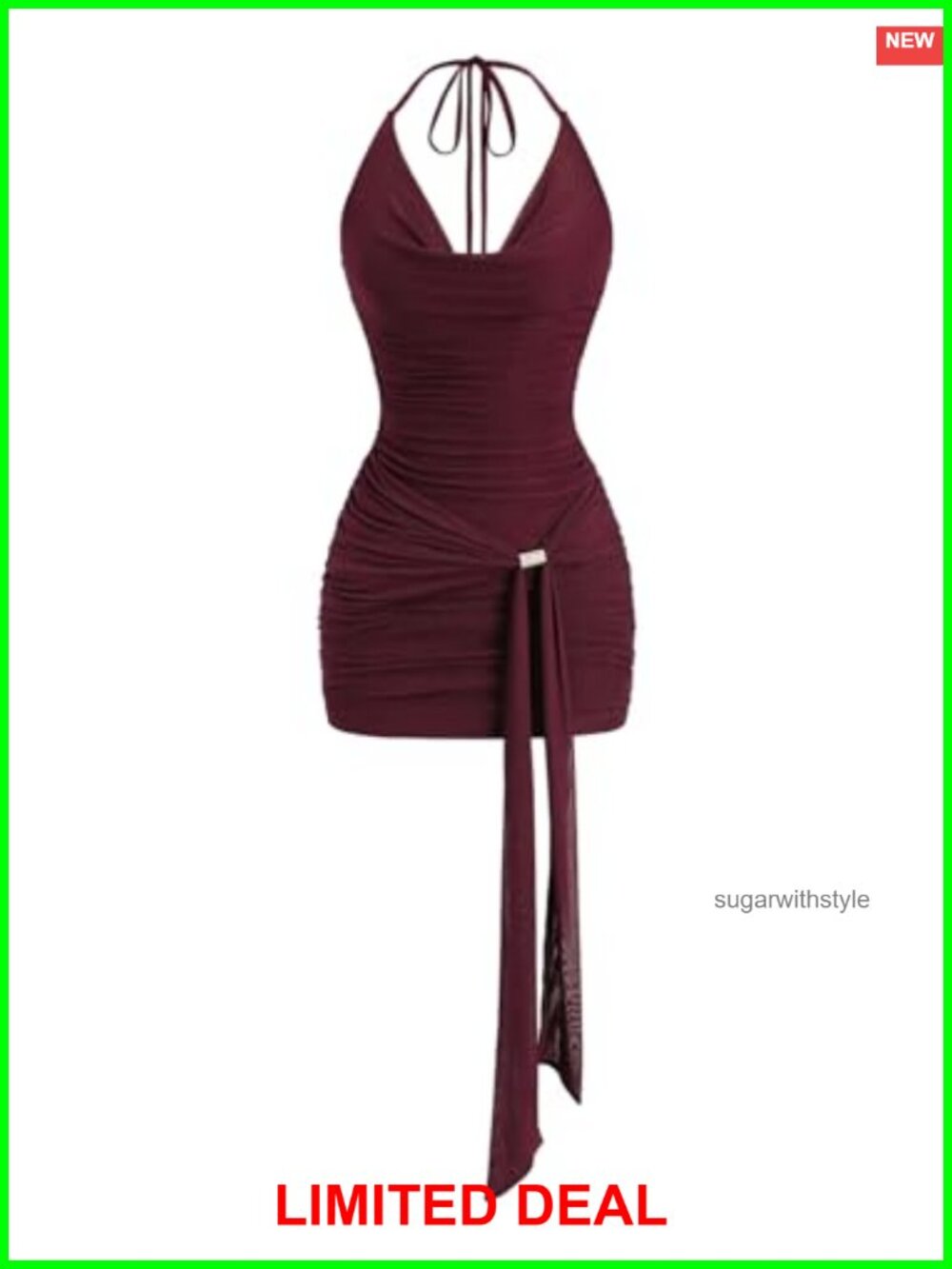Floerns Halter Draped Neck Tie Front Mini Dress Bodycon Sleeveless Club Night